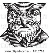 Vector Clip Art of Retro Woodcut Hipster Great Horned Owl in a Suit and Tie by Patrimonio