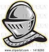 Vector Clip Art of Retro Woodcut Knight Helmet Outlined in Tan by Patrimonio