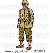 Vector Clip Art of Retro Woodcut Linocut World War Two Soldier in Uniform by Patrimonio