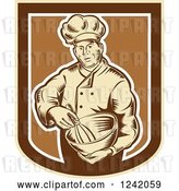 Vector Clip Art of Retro Woodcut Male Baker with a Mixing Bowl in a Crest by Patrimonio