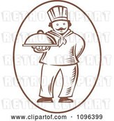 Vector Clip Art of Retro Woodcut Male Chef Holding out a Platter by Patrimonio