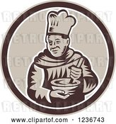Vector Clip Art of Retro Woodcut Male Chef Mixing in a Circle by Patrimonio