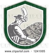 Vector Clip Art of Retro Woodcut Male Fishmonger Chopping Meat in a Green Shield by Patrimonio