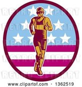Vector Clip Art of Retro Woodcut Male Marathon Runner in an American Oval by Patrimonio