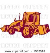 Vector Clip Art of Retro Woodcut Maroon and Orange Excavator Machine by Patrimonio