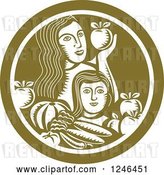 Vector Clip Art of Retro Woodcut Mother and Child with Produce in a Green Circle by Patrimonio