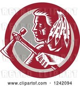 Vector Clip Art of Retro Woodcut Native American Indian Brave Warrior with a Tomahawk in a Circle by Patrimonio