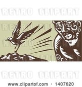 Vector Clip Art of Retro Woodcut of a God, Tagaloa, Looking at His Plover Bird Daughter Landing on a Treeless Island by Patrimonio
