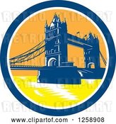 Vector Clip Art of Retro Woodcut of the London Tower Bridge in a Circle by Patrimonio