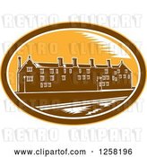 Vector Clip Art of Retro Woodcut of the University of Cambridge in a Brown White and Yellow Oval by Patrimonio