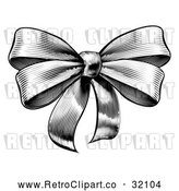 Vector Clip Art of Retro Woodcut or Etched Gift Bow by AtStockIllustration