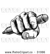 Vector Clip Art of Retro Woodcut or Fisted Hand Holding a Pencil by AtStockIllustration