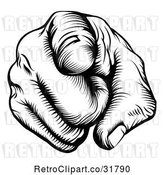 Vector Clip Art of Retro Woodcut Outward Pointing Hand by AtStockIllustration