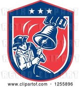 Vector Clip Art of Retro Woodcut Patriot Ringing a Liberty Bell in an American Shield by Patrimonio