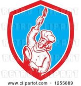 Vector Clip Art of Retro Woodcut Revolutionary Chef with a Spatula and Frying Pan in a Shield by Patrimonio