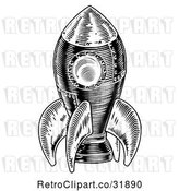 Vector Clip Art of Retro Woodcut Rocket by AtStockIllustration