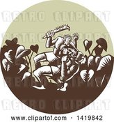 Vector Clip Art of Retro Woodcut Samoan Legend Wielding a Club Nifo'oti Weapon Defeating the God with Taro Plant in a Circle by Patrimonio