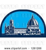 Vector Clip Art of Retro Woodcut Scene of the Dome of Florence Cathedral or Il Duomo in Piazza Del Duomo, Firenze, Italy by Patrimonio