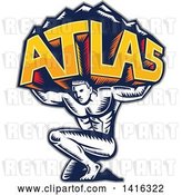 Vector Clip Art of Retro Woodcut Strong Guy, Atlas, Holding Mountains on His Shoulders by Patrimonio
