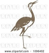 Vector Clip Art of Retro Woodcut Styled Brown Crane or Heron Bird by Patrimonio