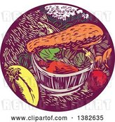 Vector Clip Art of Retro Woodcut Styled Bushel and Harvest of Squash and Pumpkin by Patrimonio