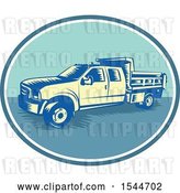 Vector Clip Art of Retro Woodcut Tipper Dump Pick up Truck with an Open Box Bed by Patrimonio