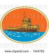 Vector Clip Art of Retro Woodcut Tugboat in an Oval by Patrimonio
