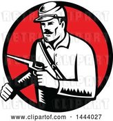 Vector Clip Art of Retro Woodcut Union Soldier Holding Pistol Set in a Red Circle by Patrimonio