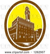 Vector Clip Art of Retro Woodcut View of the Tower of Palazzo Vecchio in Florence, Firenze, Italy by Patrimonio