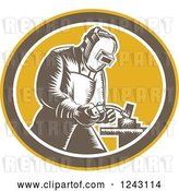 Vector Clip Art of Retro Woodcut Welder in an Oval by Patrimonio