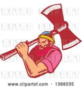 Vector Clip Art of Retro Woodcut White Male Lumberjack Holding an Axe over His Shoulder by Patrimonio