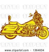 Vector Clip Art of Retro Woodcut Yellow and Brown Motorcycle by Patrimonio