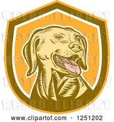 Vector Clip Art of Retro Woodcut Yellow Labrador Retriever Dog in a Brown and Orange Shield by Patrimonio