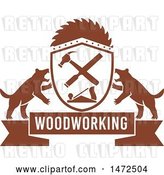 Vector Clip Art of Retro Woodworking Banner with Tasmanian Devils and Carpenter Tools by Patrimonio