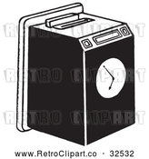 Vector Clip Art of Retro Work Punch Clock Black and White by Picsburg