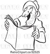 Vector Clip Art of Retro Worker Guy Reading an Exciting Story by Picsburg