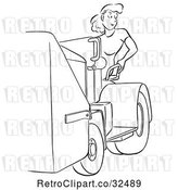 Vector Clip Art of Retro Worker Lady and a Machine by Picsburg