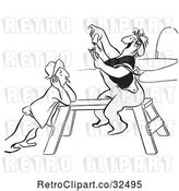 Vector Clip Art of Retro Worker Lady Sitting on a Saw Horse and Rolling a Cigarette by Picsburg