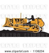 Vector Clip Art of Retro Worker Operating Bulldozer Machine 1 by Patrimonio