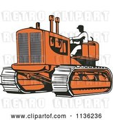 Vector Clip Art of Retro Worker Operating Bulldozer Machine 2 by Patrimonio