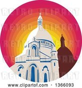 Vector Clip Art of Retro WPA Style Catholic Church Dome Cathedral in a Gradient Sunset Circle by Patrimonio