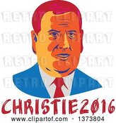 Vector Clip Art of Retro WPA Styled Portrait of Republican Presidential Nominee Chris Christie over Text by Patrimonio