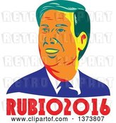 Vector Clip Art of Retro WPA Styled Portrait of Republican Presidential Nominee Marco Rubio over Text by Patrimonio