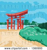 Vector Clip Art of Retro Wpa Styled Tori Japanese Gate by Patrimonio