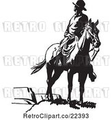 Vector Clip Art of Retro Wrangler Cowboy Looking Back on a Horse by BestVector
