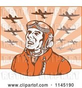 Vector Clip Art of Retro WW2 Airman Pilot Under Planes by Patrimonio