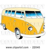 Vector Clip Art of Retro Yellow 1962 VW Bus with Chrome Detail and a Pale Yellow Roof and Accents by Andy Nortnik