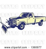 Vector Clip Art of Retro Yellow and Blue Woodcut Snow Plow Truck by Patrimonio