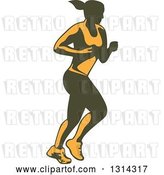 Vector Clip Art of Retro Yellow and Olive Green Female Marathon Runner by Patrimonio