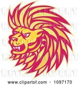 Vector Clip Art of Retro Yellow and Red Angry Lion Head by Patrimonio